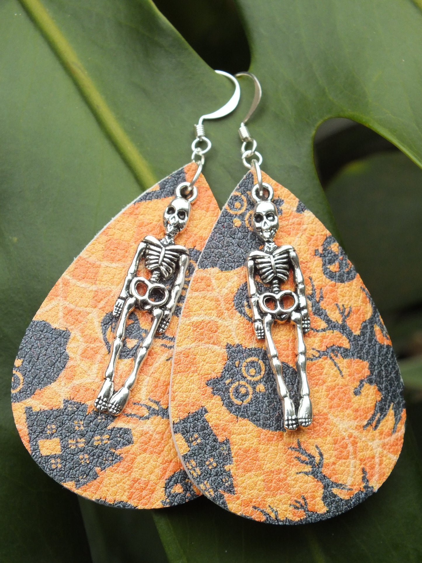 Halloween Leather Skeleton Earrings