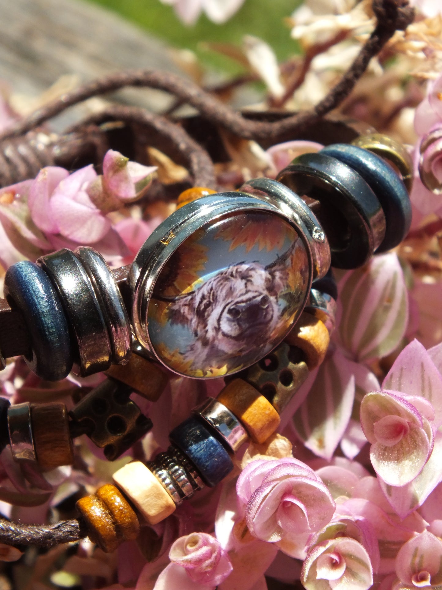 Leather & Bead Snap Button "Hamish" Bracelet