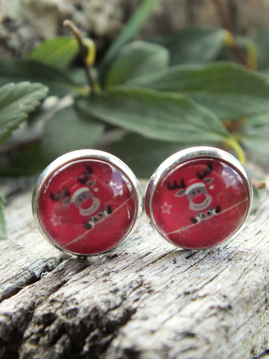 Christmas Rudolph Cabochon Clip On Earrings