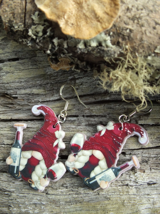 Red Wine Lady Gnome Earrings