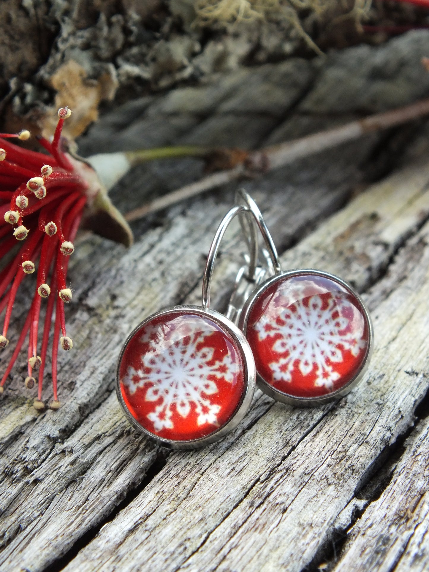 Christmas Snowflake Cabochon Earrings