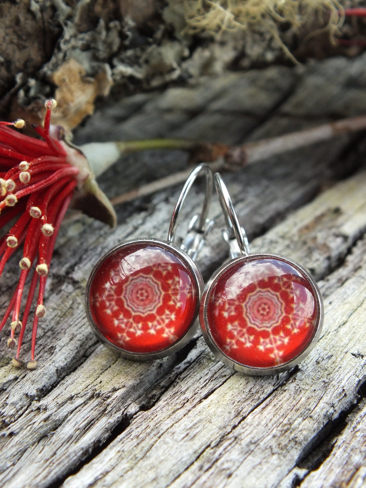 Christmas Snowflake Cabochon Earrings