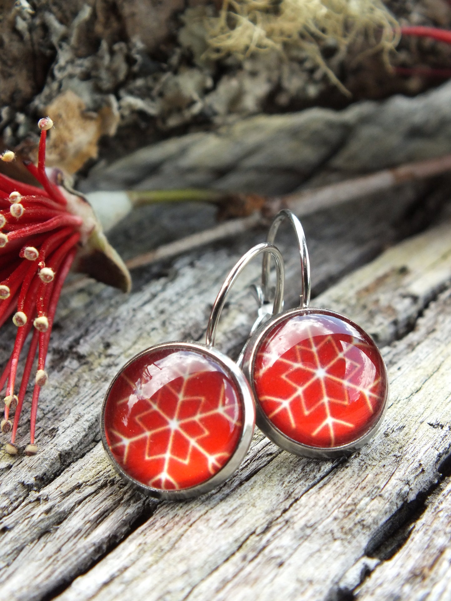 Christmas Snowflake Cabochon Earrings