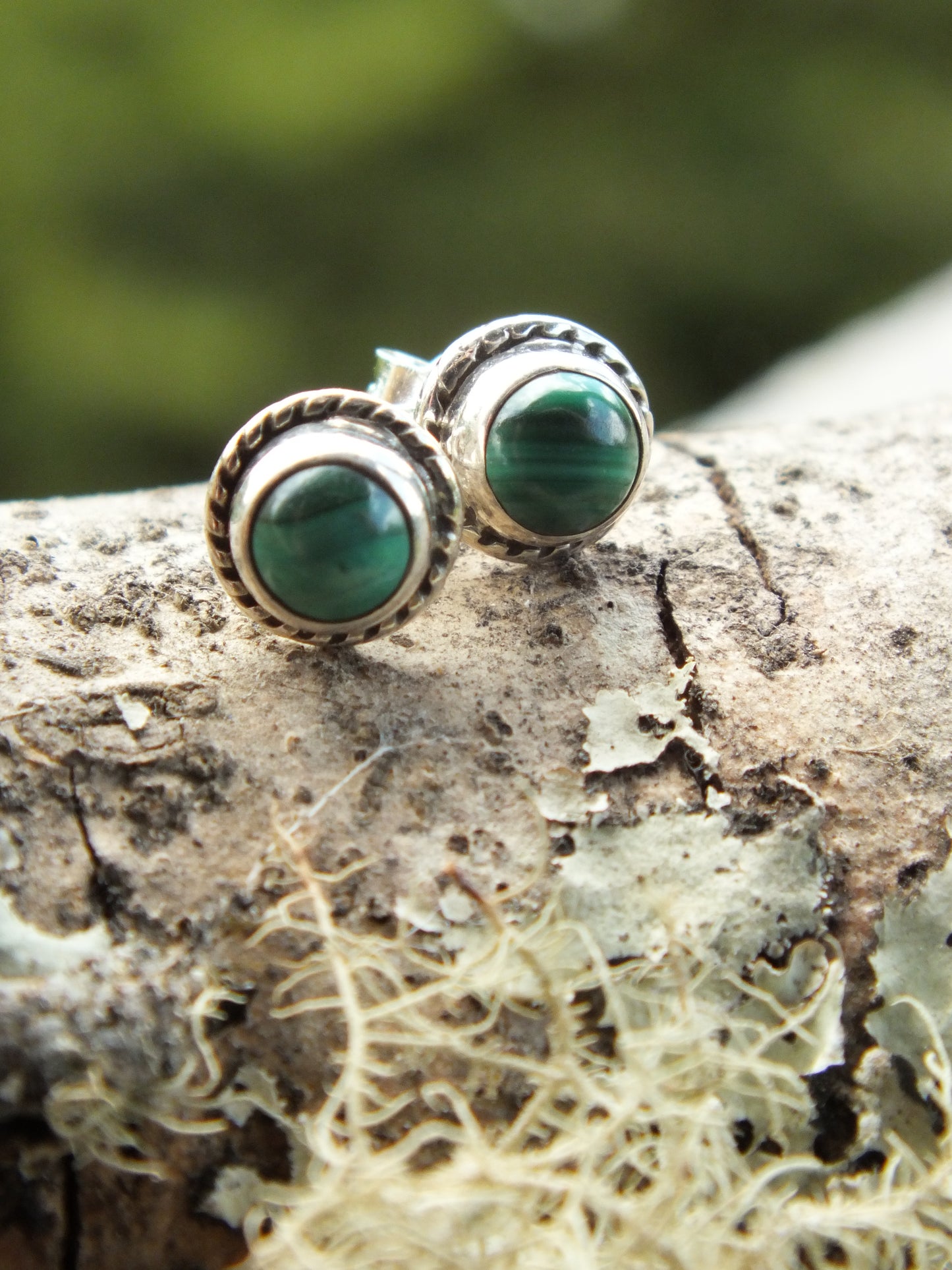 Sterling Silver Malachite Stud Earrings