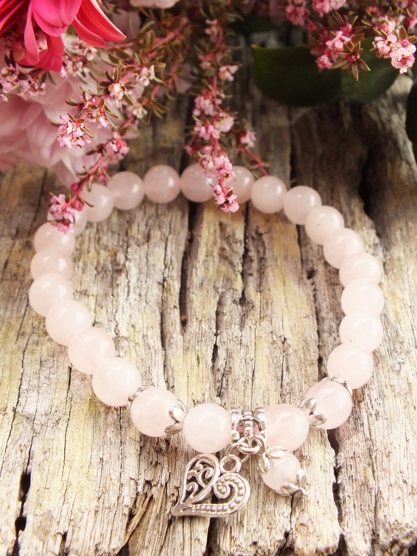 Rose Quartz Heart Charm Bracelet