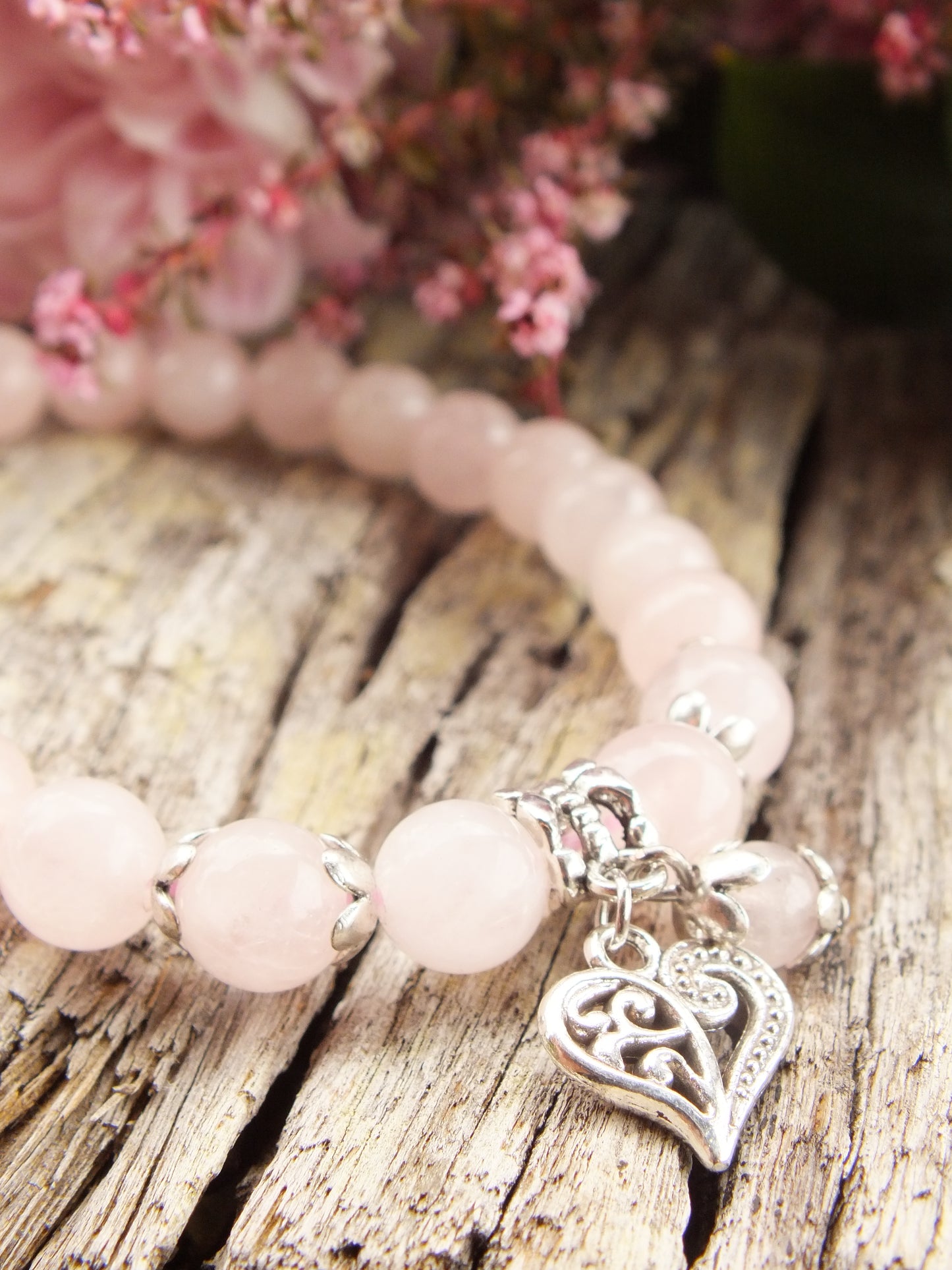 Rose Quartz Heart Charm Bracelet