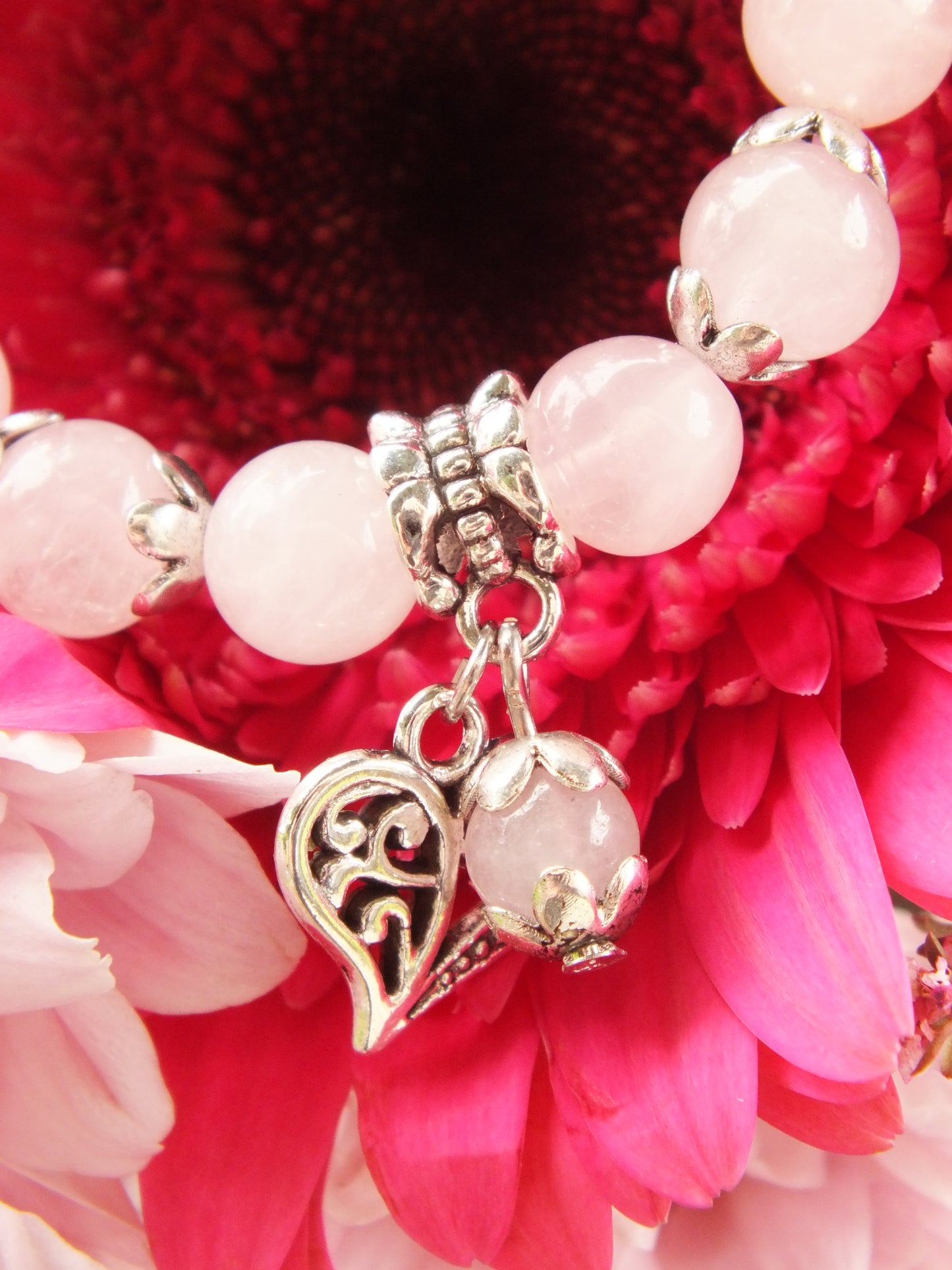 Rose Quartz Heart Charm Bracelet
