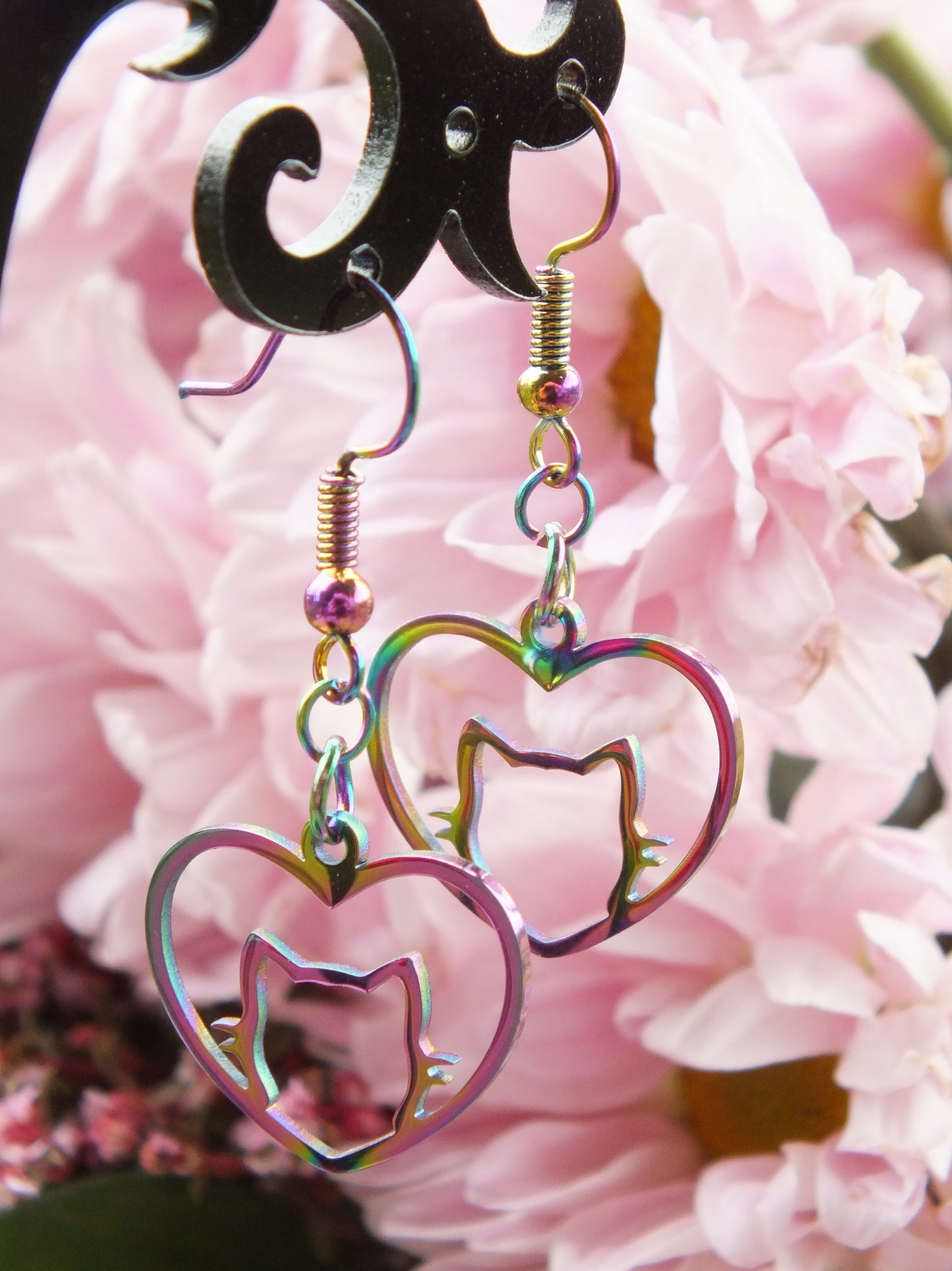 Rainbow Kitty Heart Earrings