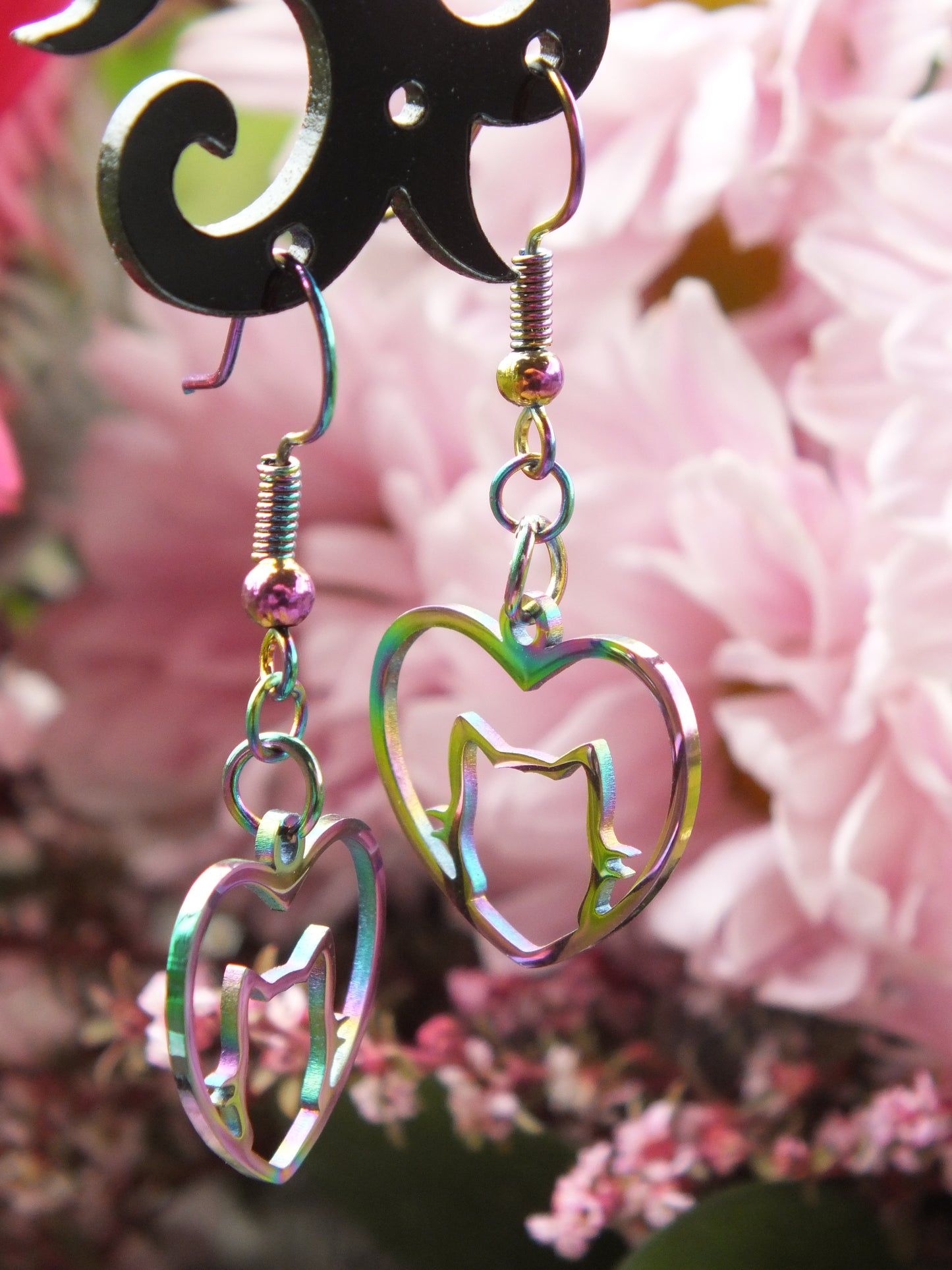 Rainbow Kitty Heart Earrings