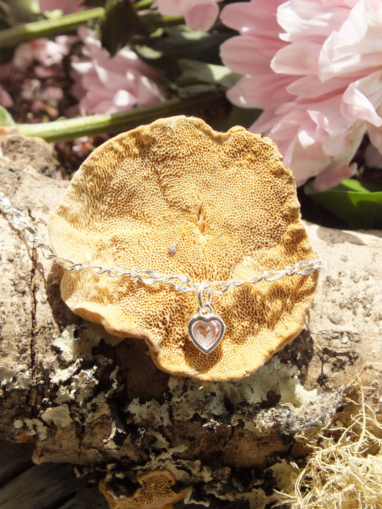 Sterling Silver & Pink Zircon Heart Anklet