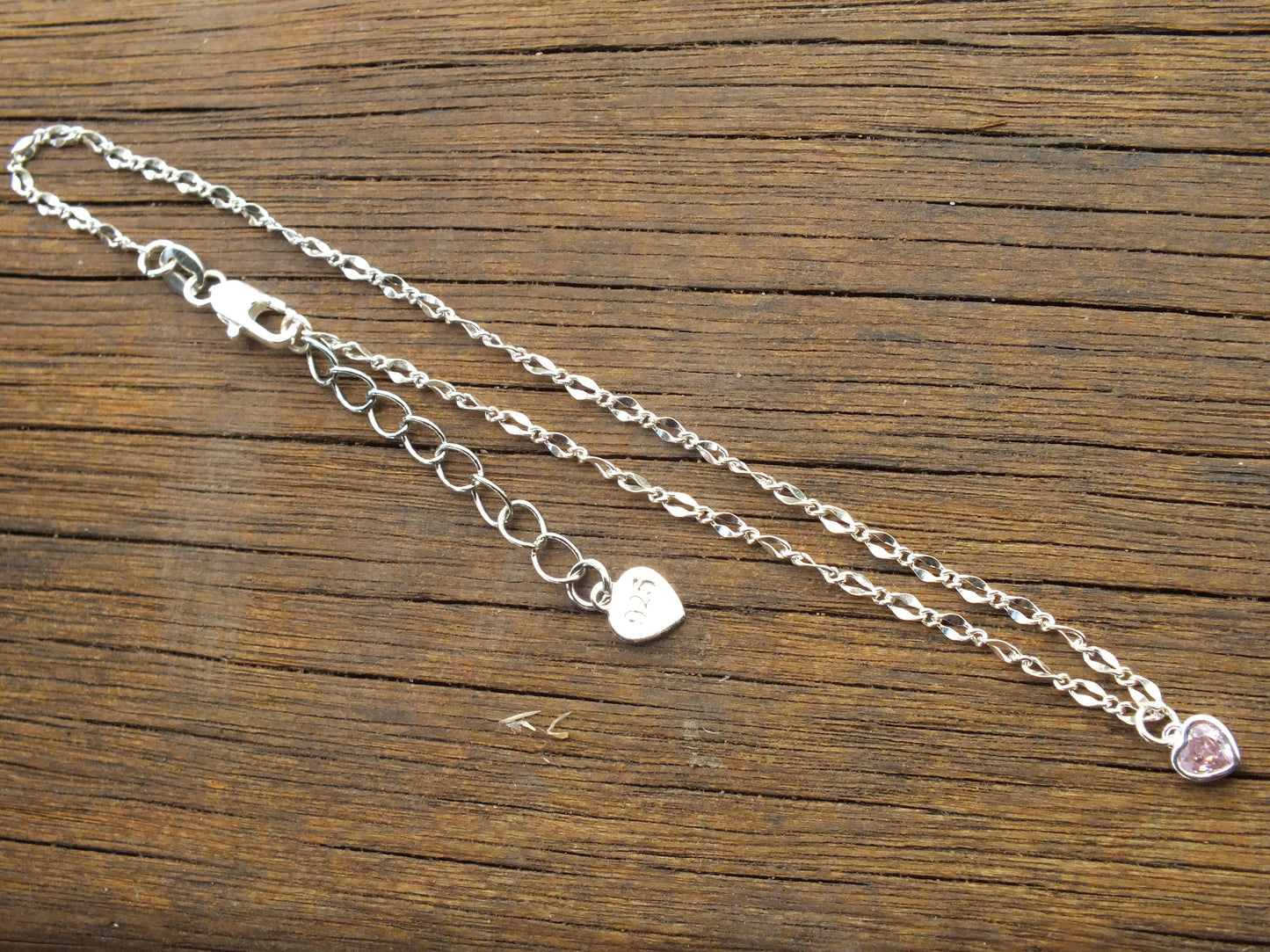 Sterling Silver & Pink Zircon Heart Anklet