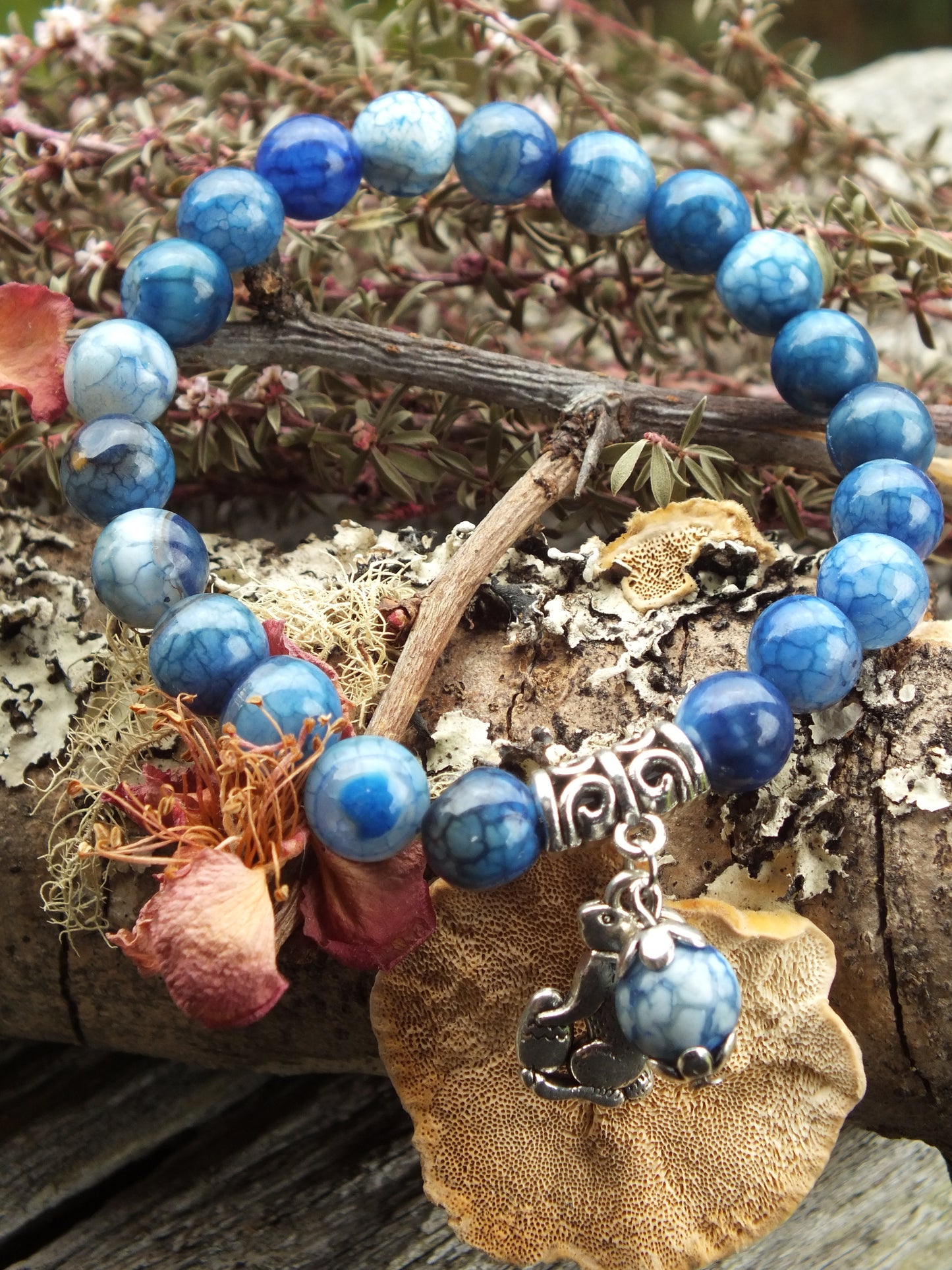 Blue Crackle Agate Easter Bunny Charm Bracelet