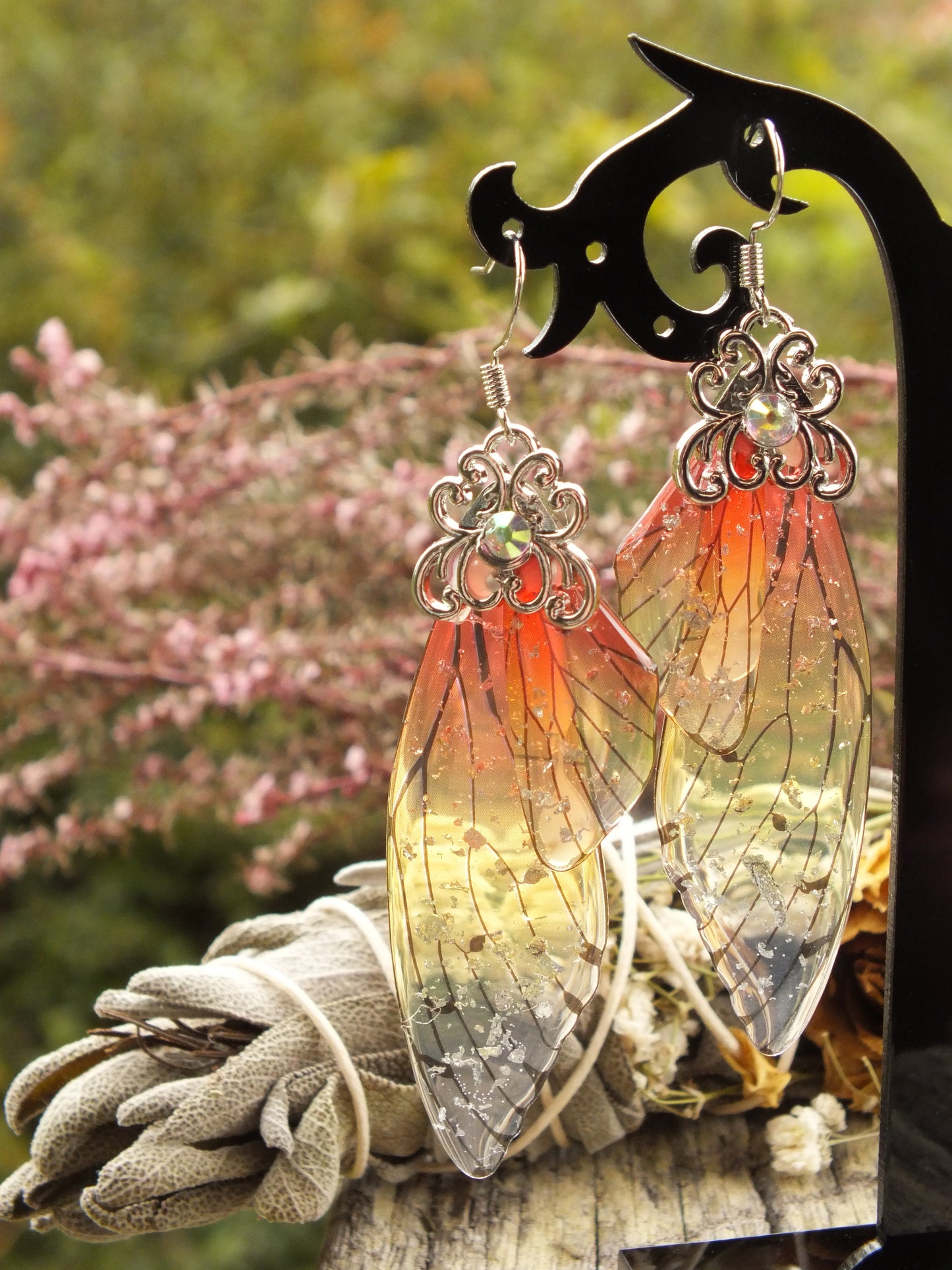 Orange Yellow Fairy Wing Earrings
