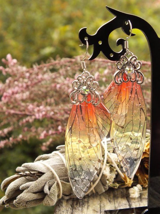 Orange Yellow Fairy Wing Earrings