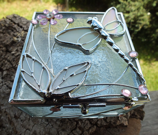 Glass & Diamante Dragonfly Jewellery Box