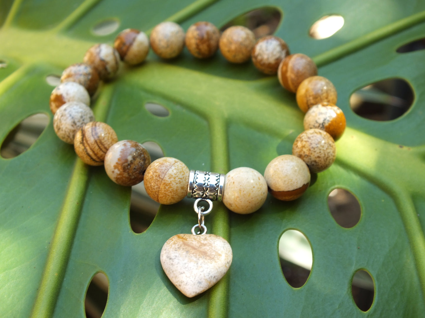 Picture Jasper Stone Heart Bracelet