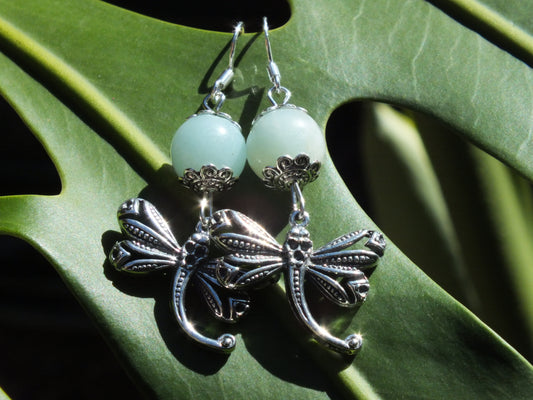Amazonite Dragonfly Charm Earrings