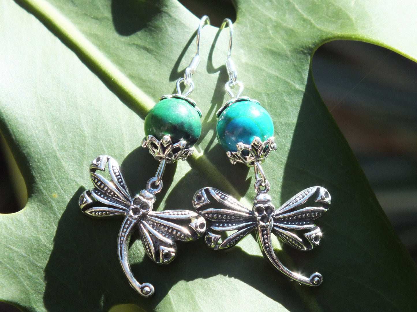 Chrysocolla Dragonfly Charm Earrings