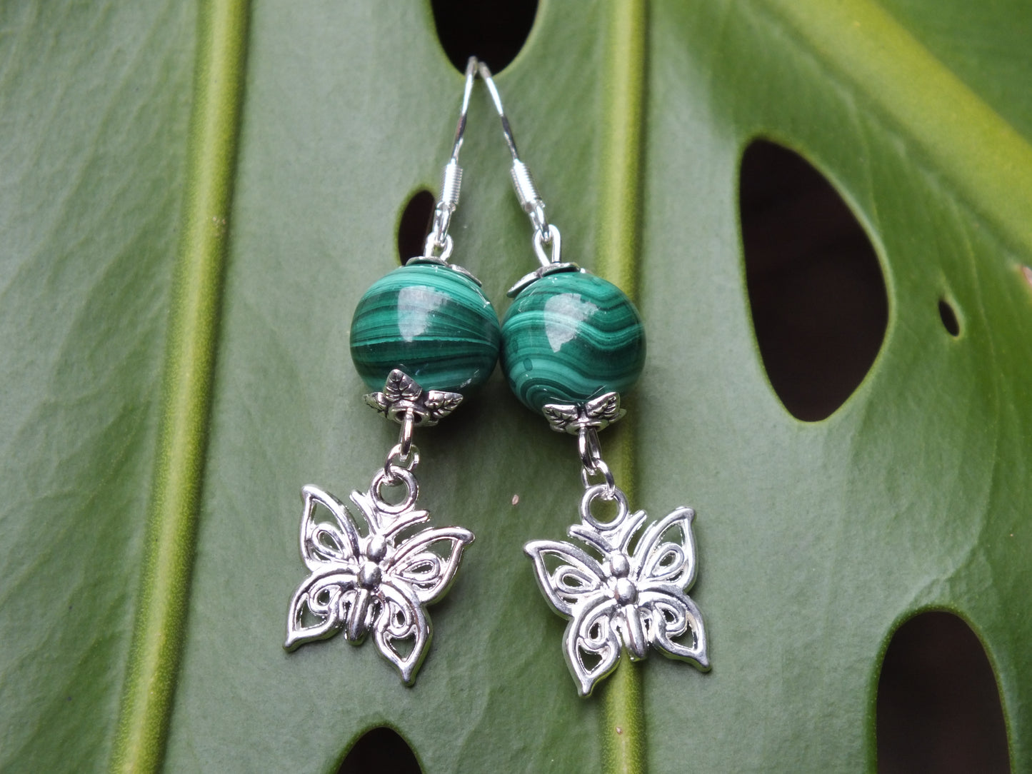 Malachite Butterfly Charm Earrings