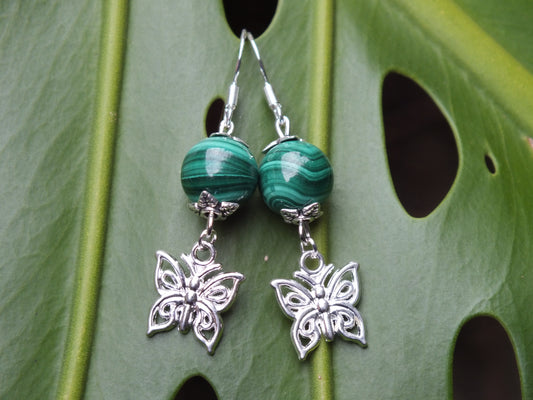 Malachite Butterfly Charm Earrings