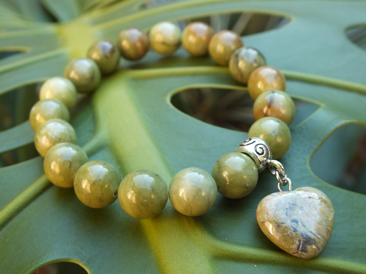 Green Jasper Stone Heart Bracelet
