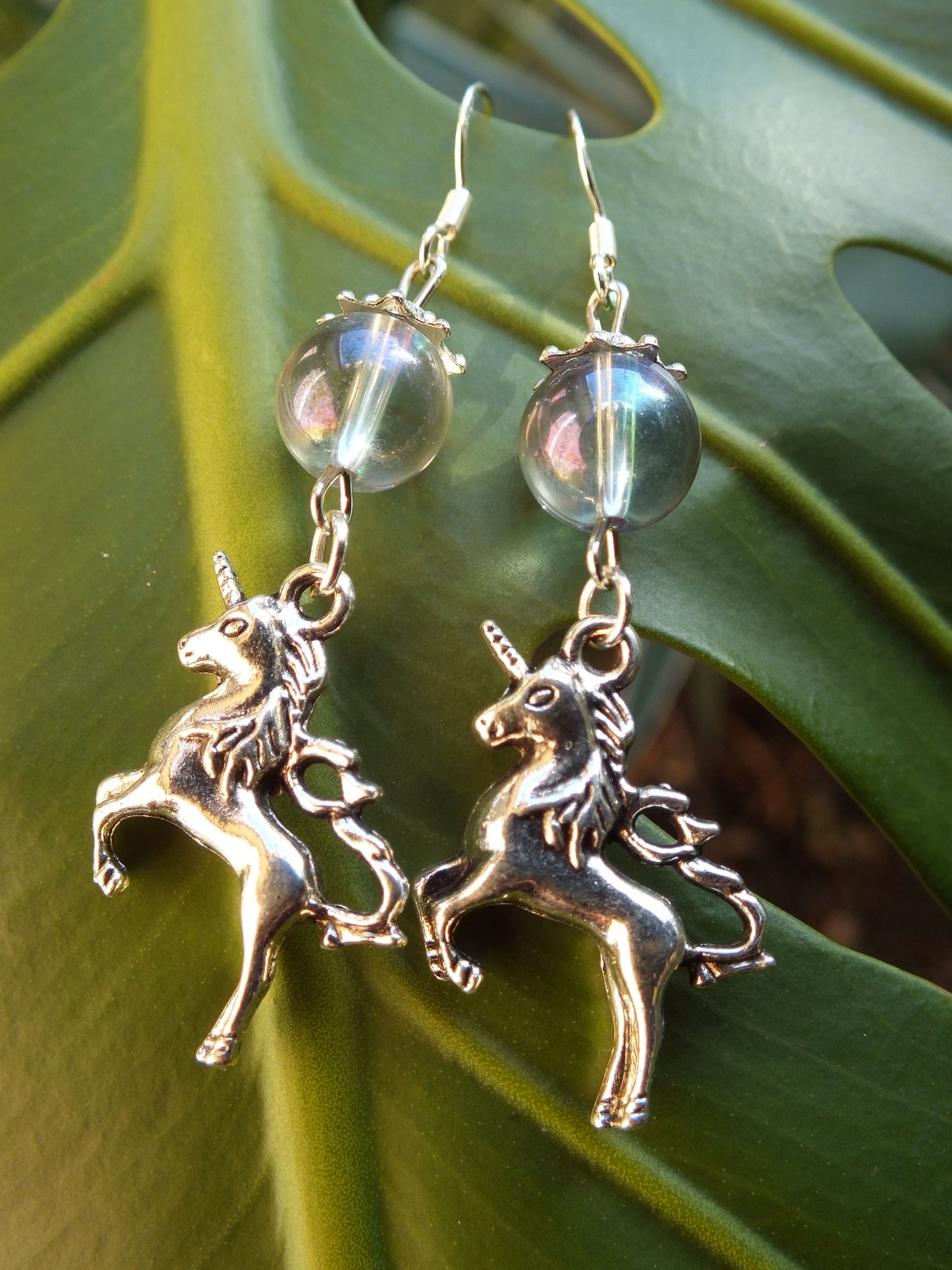 Titanium Quartz Unicorn Charm Earrings