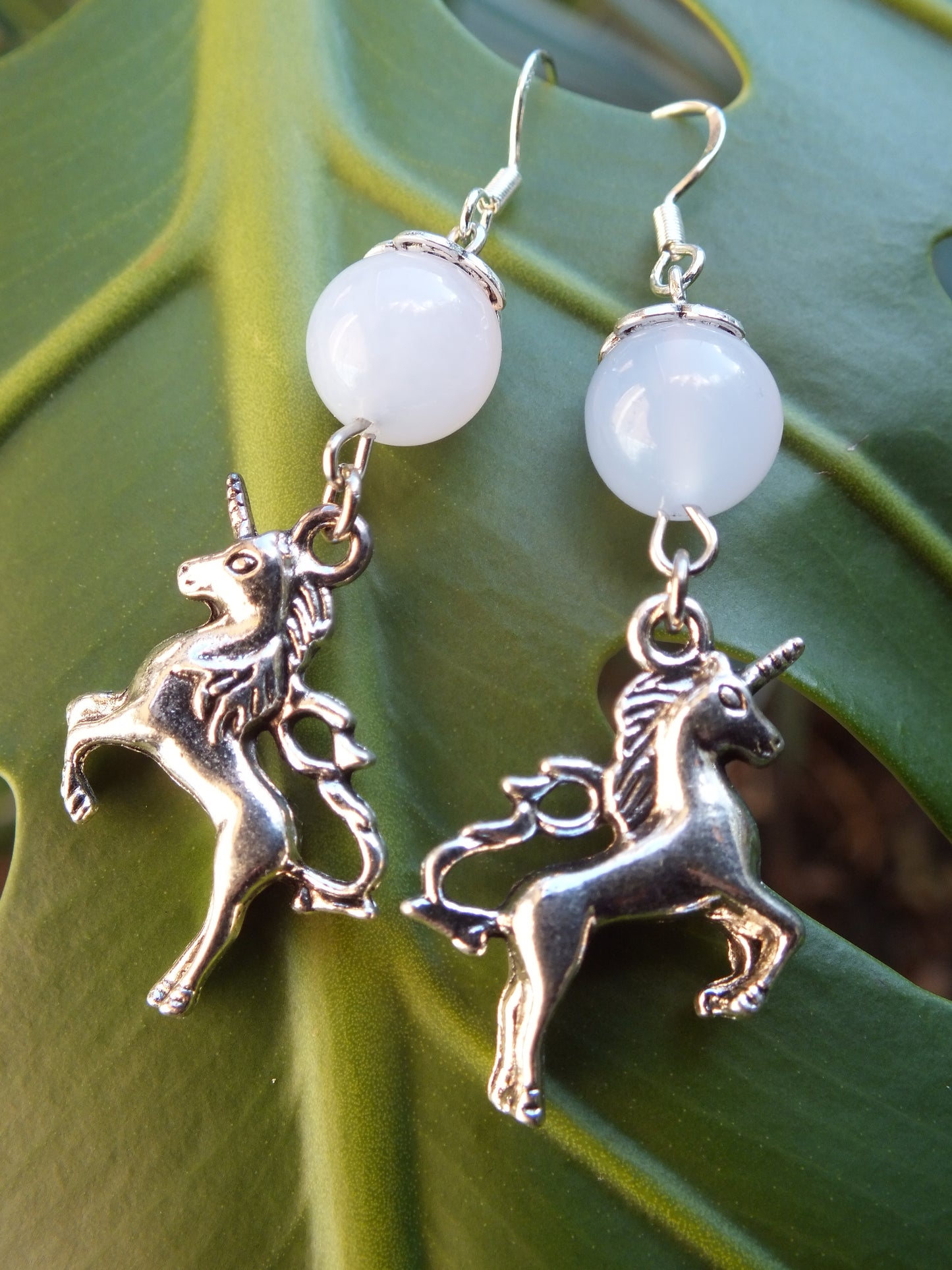 Blue Lace Agate Unicorn Charm Earrings