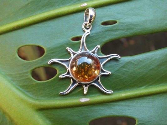 Sterling Silver Amber Sun Pendant
