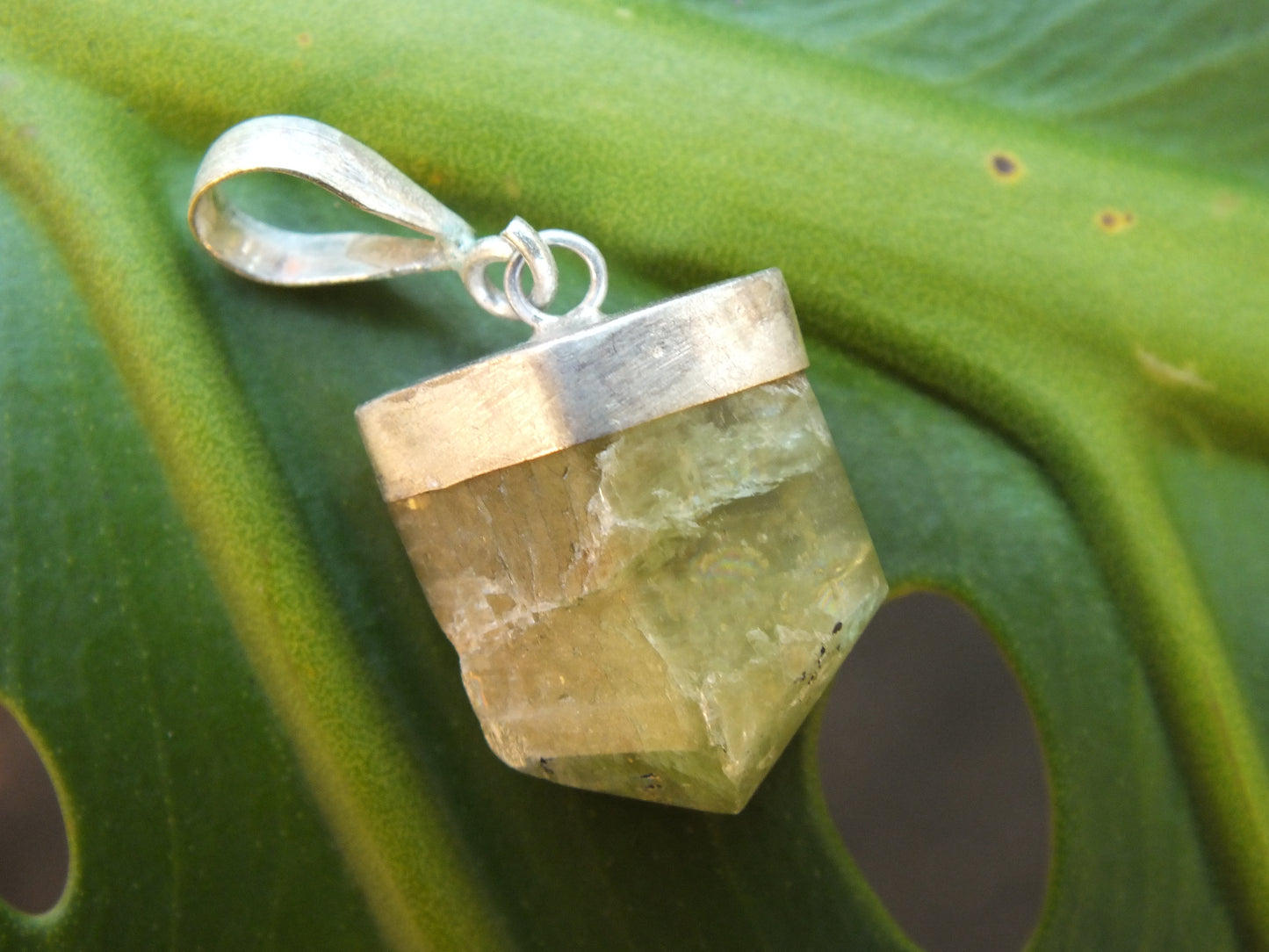 Sterling Silver Raw Peridot Pendant