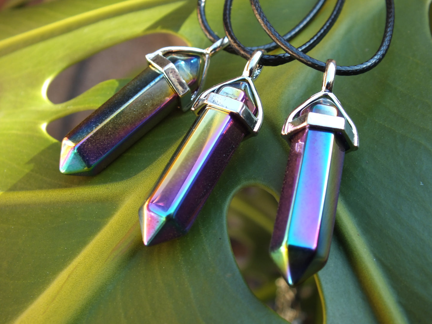 Titanium Coated Quartz Point Necklace