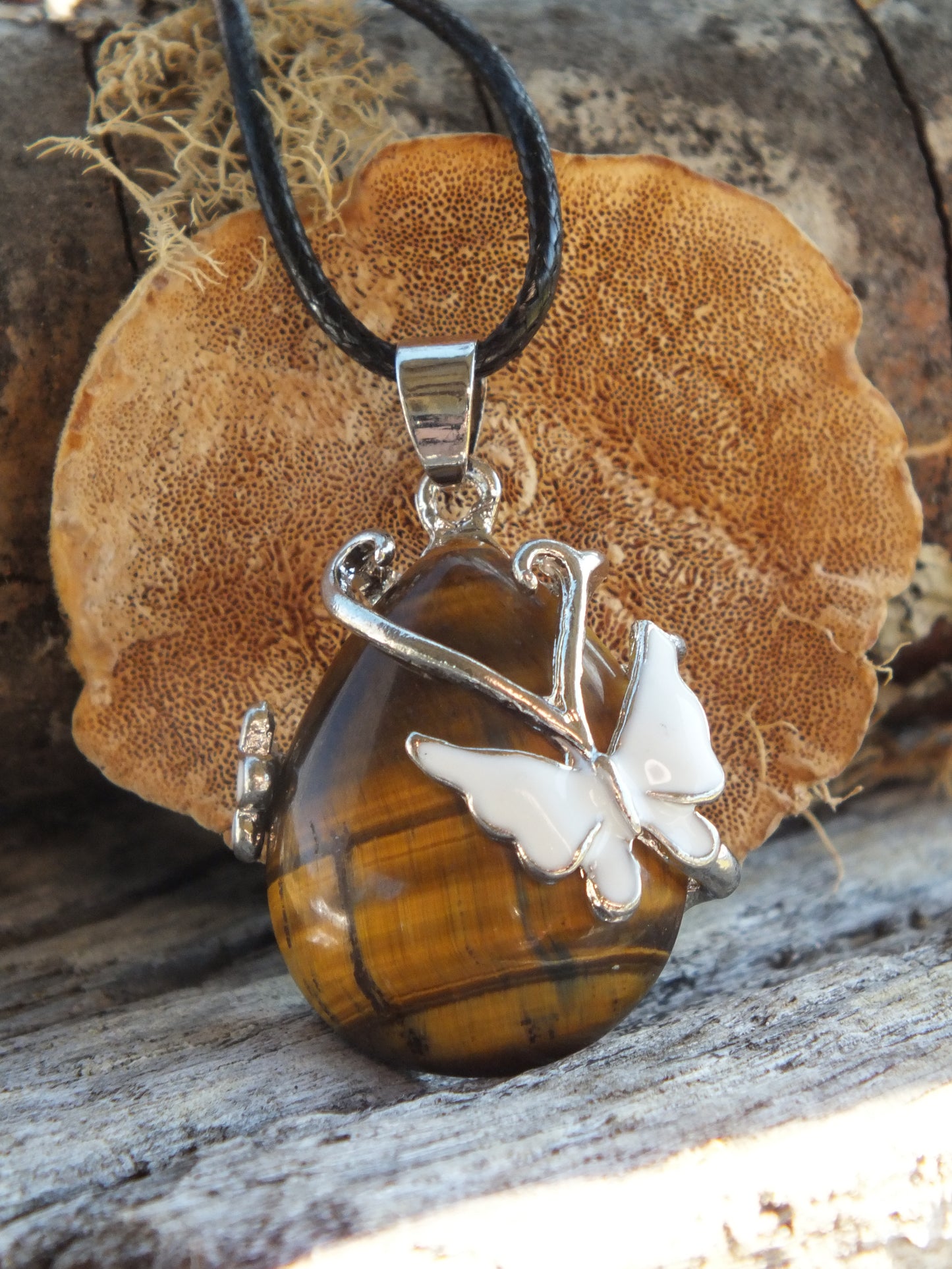 Tiger's Eye With Enamel Butterflies Necklace