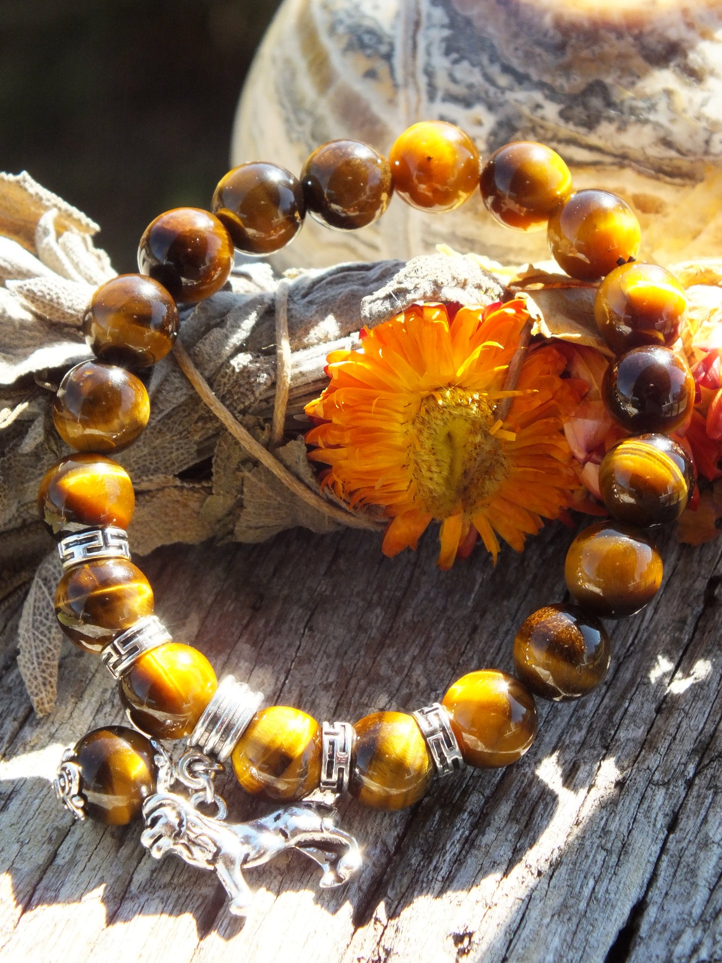 Golden Tiger's Eye With Lion Charm Bracelet