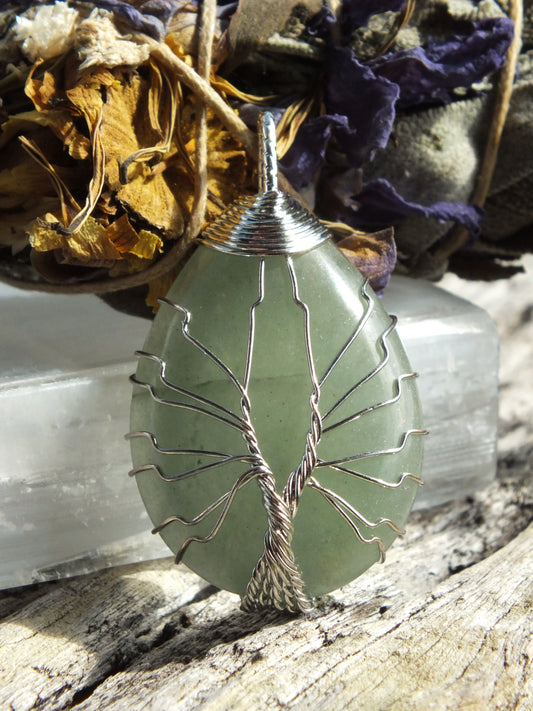 Wire Wrapped Green Aventurine Tree Of Life Pendant