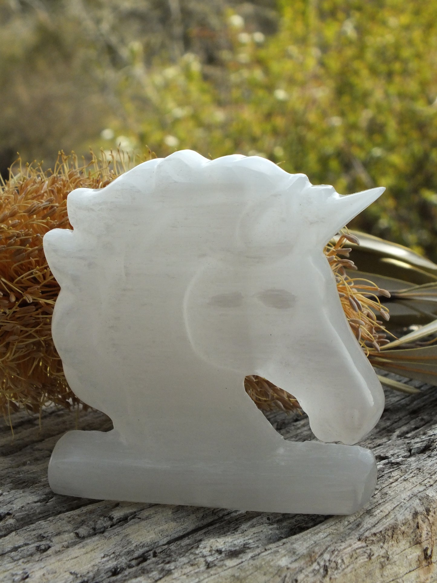 Carved Selenite Unicorn Head