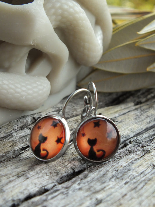 Black Cat Cabochon Earrings