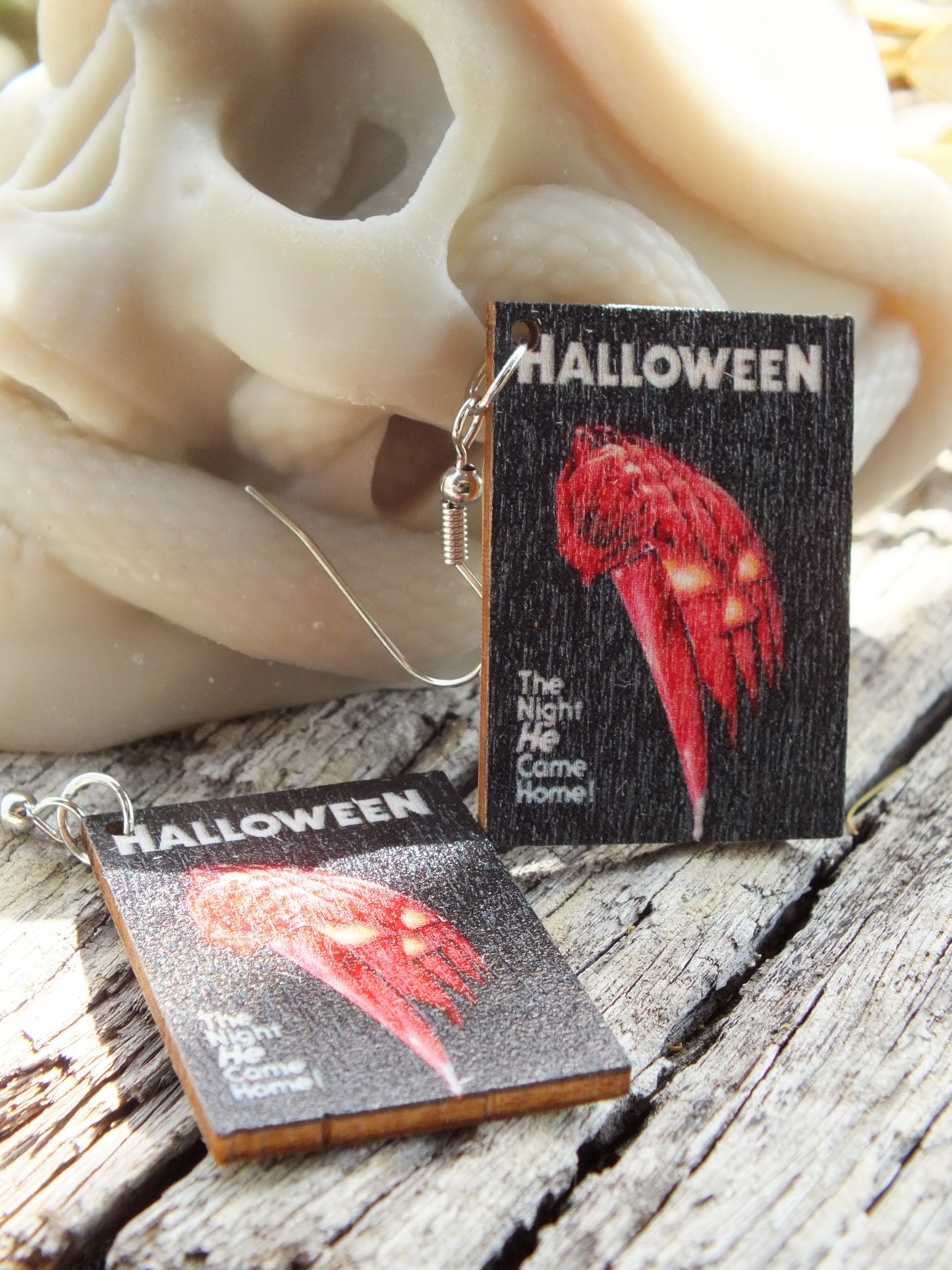 Richard Curtis’ Halloween Wooden Book Cover Earrings