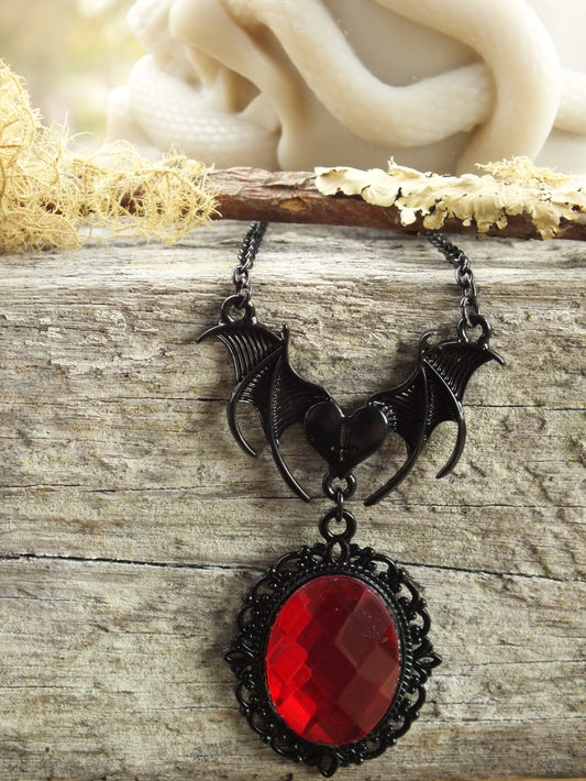Gothic Bat Wing Costume Necklace Blood Red