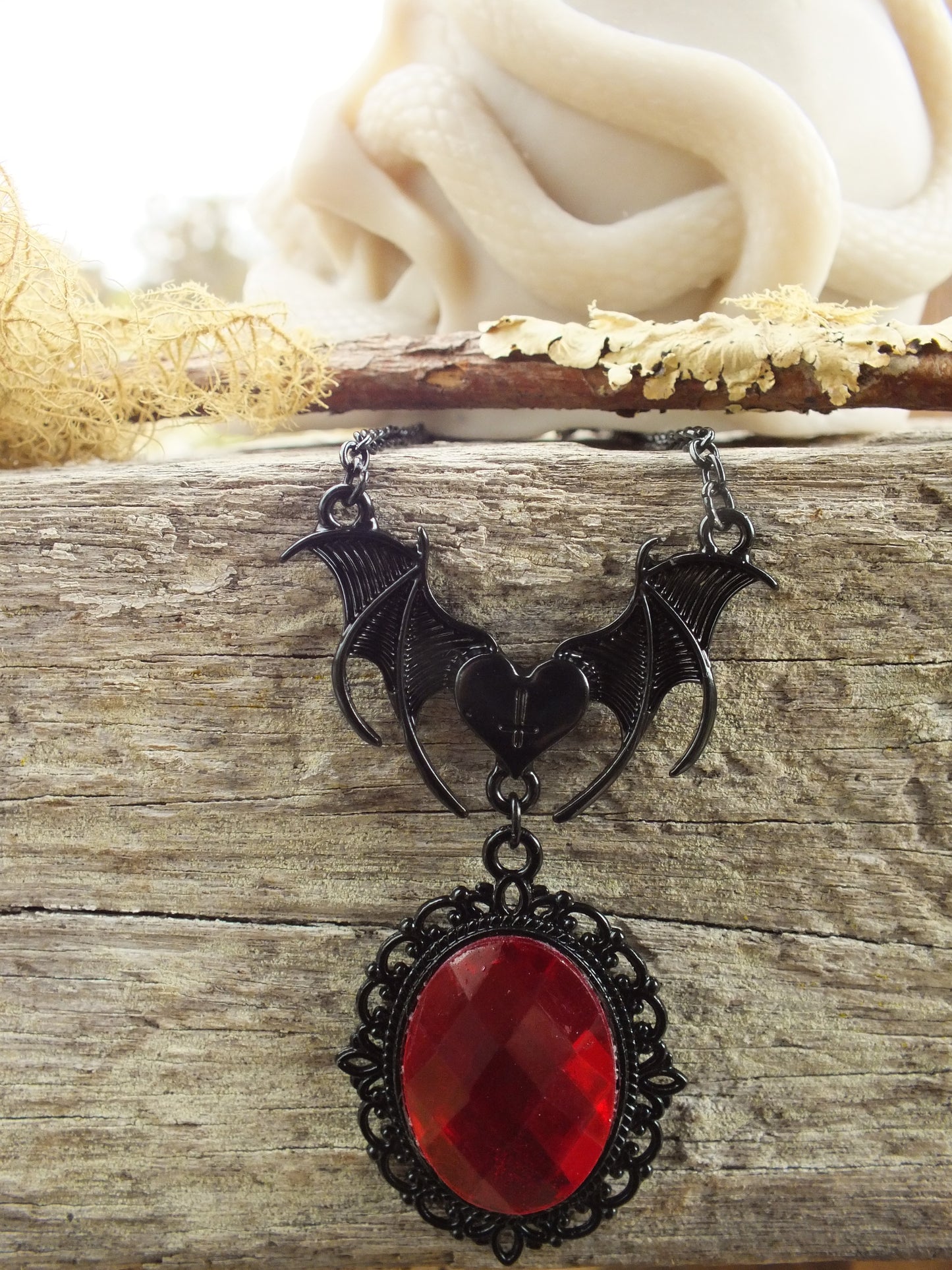 Gothic Bat Wing Costume Necklace Blood Red