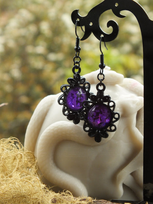 Gothic Costume Earrings Amethyst Purple
