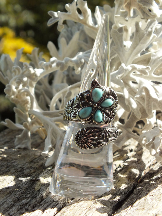 Synthetic Turquoise Butterfly Spoon Ring