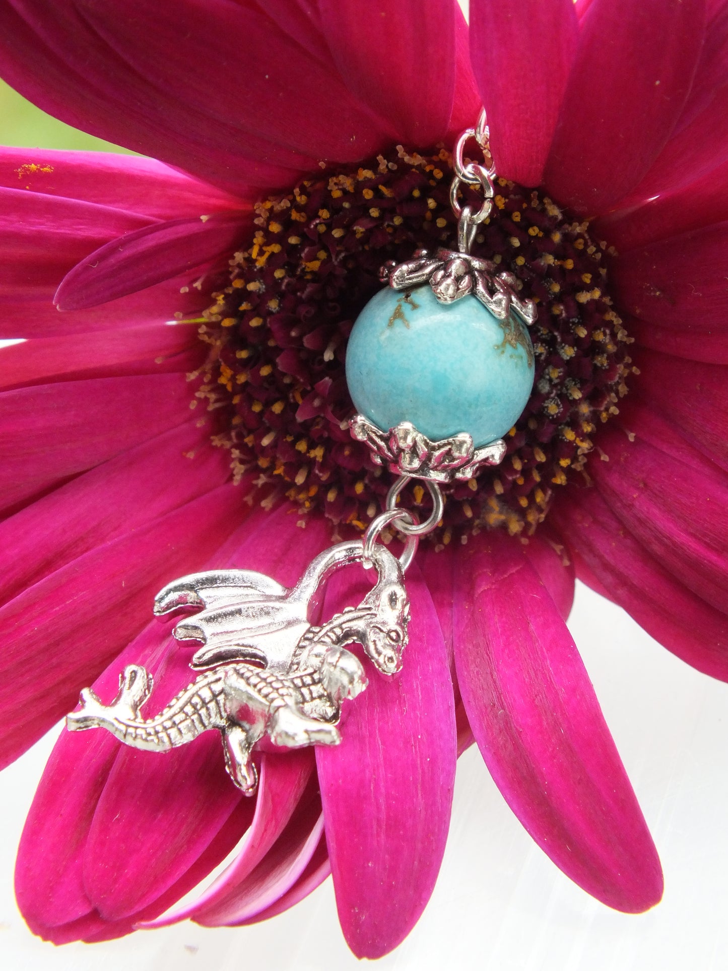 Metal Dragon Bookmark - Turquoise Howlite (Dyed)