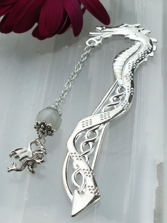 Metal Dragon Bookmark - Tourmalated Quartz