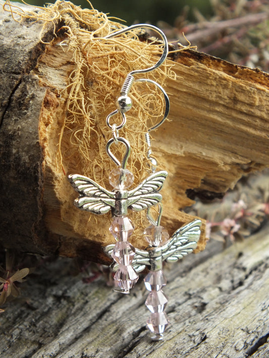 Crystal Dragonfly Earrings - Pink