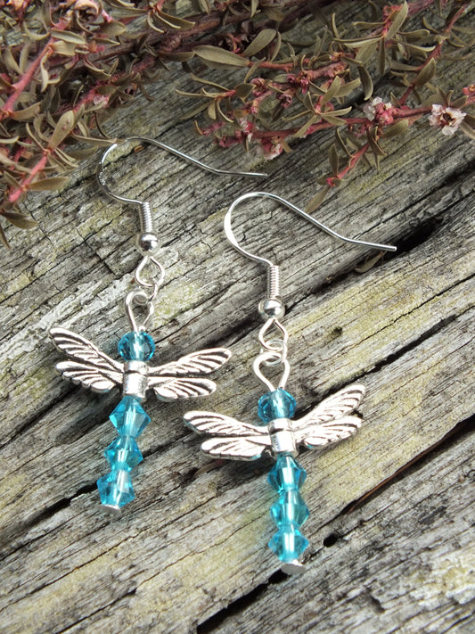 Crystal Dragonfly Earrings - Light Blue
