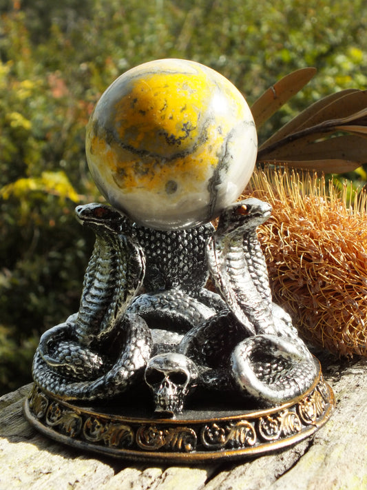Silver Cobra & Skull Sphere Stand