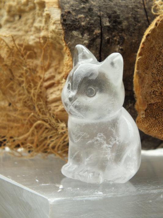 Clear Quartz Carved Cat