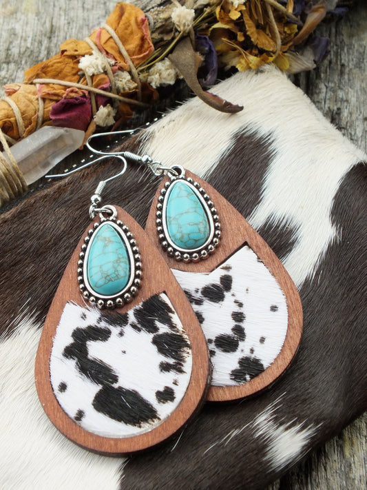 Western Style Wood & Hide Earrings