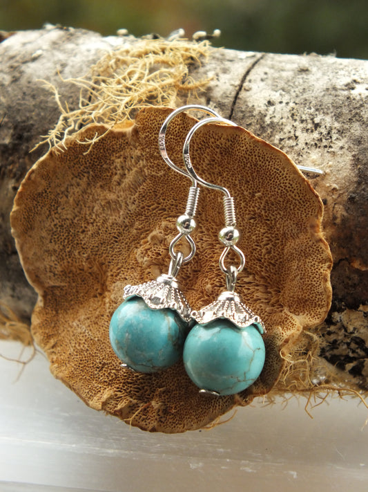 Turquoise (Dyed) Howlite Simple Earrings