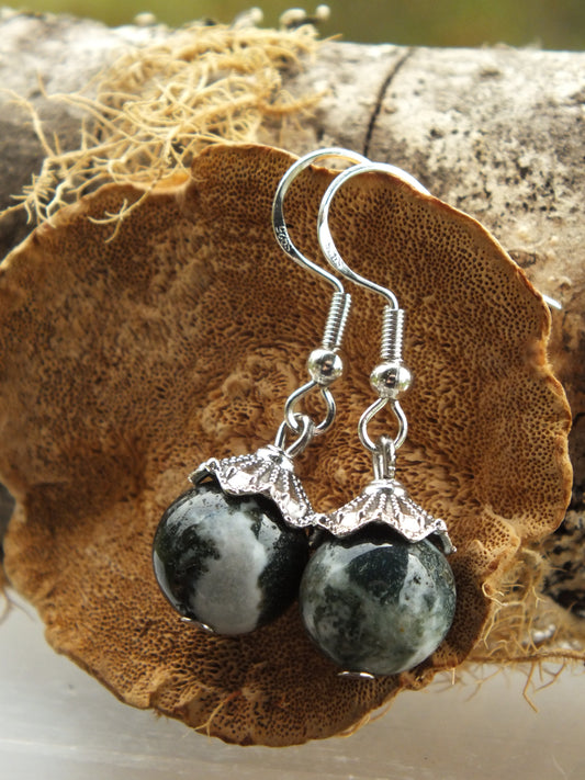 Moss Agate Simple Earrings