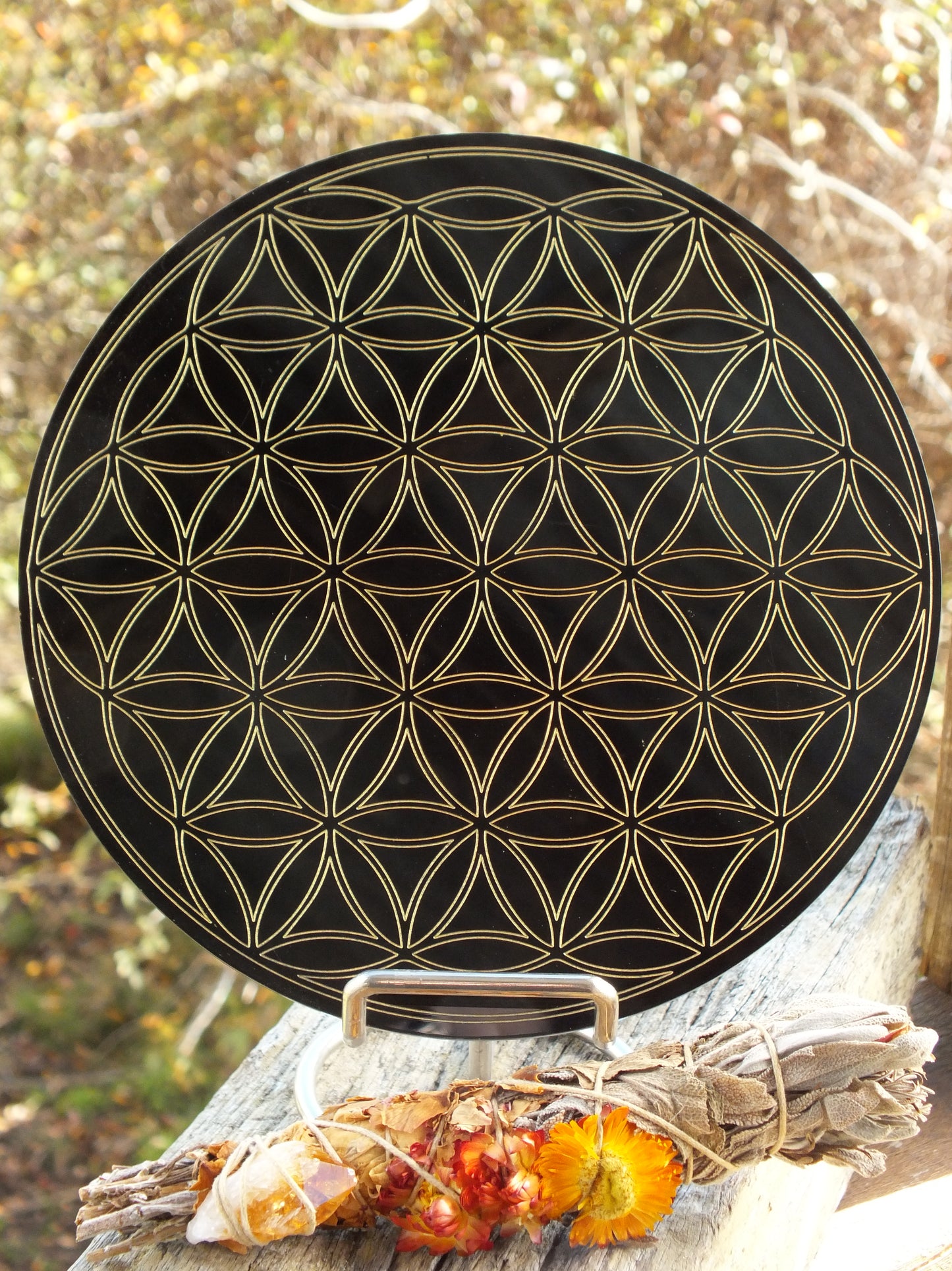 Black Acrylic Crystal Grid - Seed Of Life